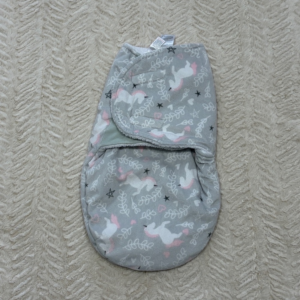 Hudson Baby Gray and Pink Unicorn Swaddle